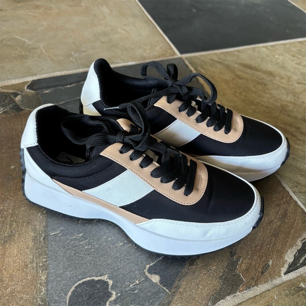DV by Dolce Vita Bettie Colorblock Lace-Up Sneakers Black White Tan